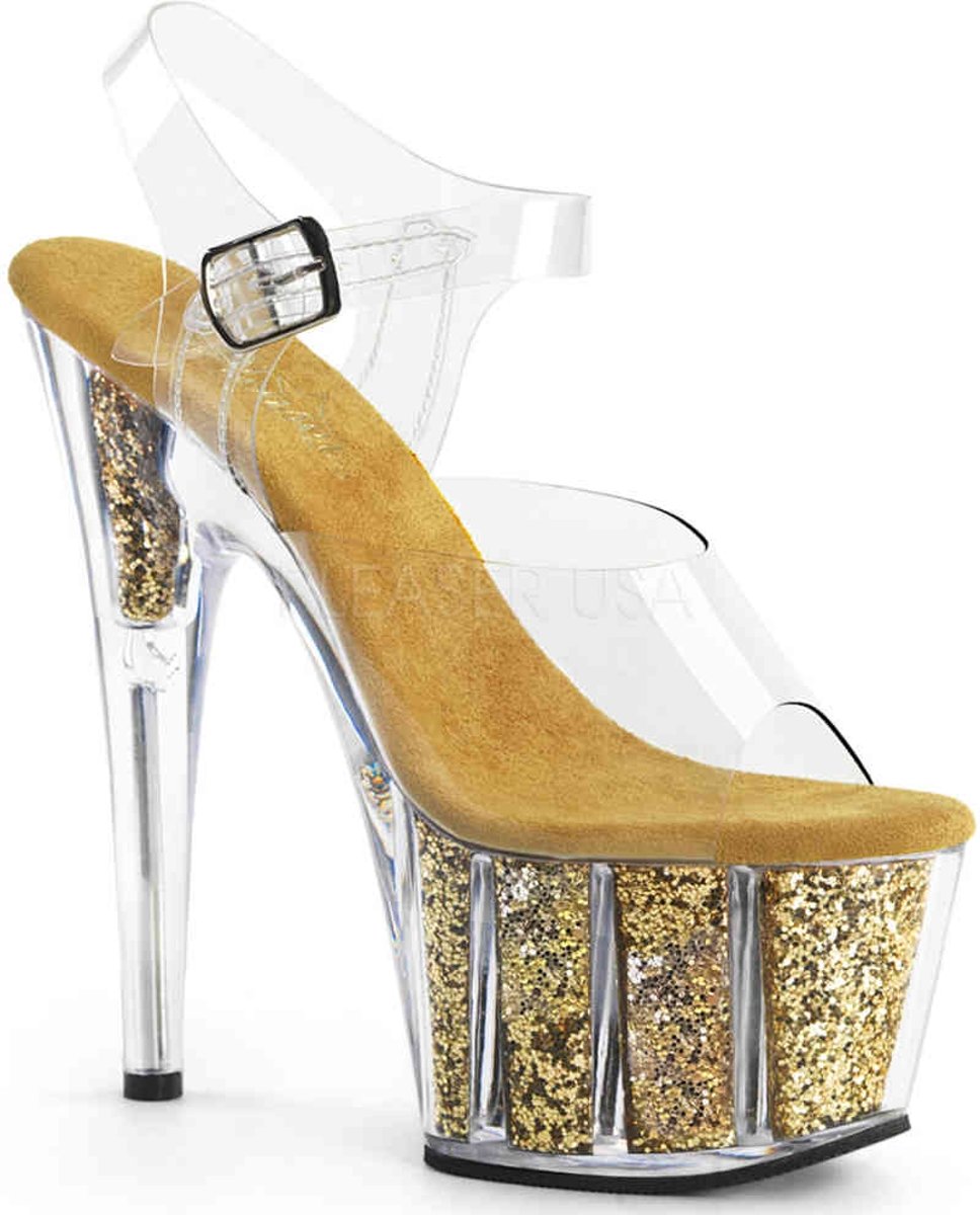 EU 37 = US 7 | ADORE-708G | 7 Heel, 2 3/4 PF Ankle Strap Sandal w/ Glitter Inserts